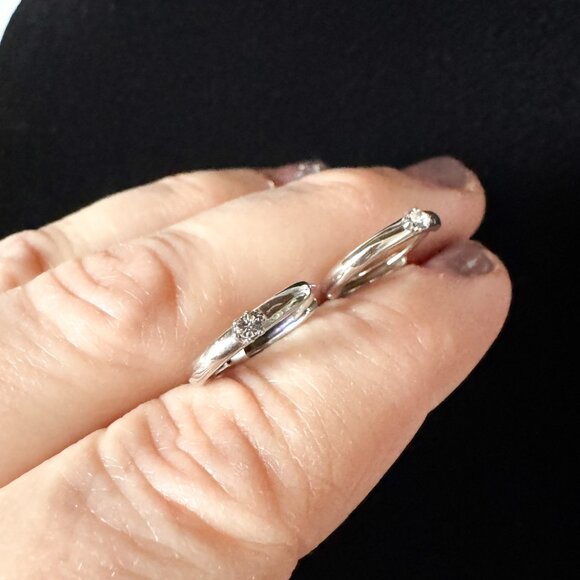 FAO Schwarz Sterling Silver Tiny Hoop Earrings with Crystal Stone Accent - Picture 2 of 5